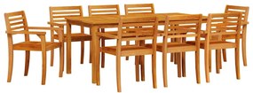 vidaXL Σέτ φαγητού για κήπο 9 pcs Καφέ Μασίφ ξύλο ακακίας