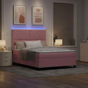 VidaXL LED Κρεβάτι με βάθρο με στρώμα Ροζ 140 x 190 cm Βελούδο