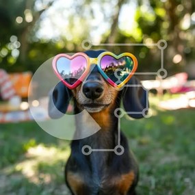 Intra Συλλεκτικό Ξύλινο Παζλ Plywood  4mm - Σκύλος Dachshund με γυαλιά ηλίου σε σχήμα καρδιάς Σε Ξύλινο Κουτί - Διαστάσεις: 10x10 cm – 25 κομμάτια