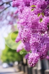 Intra Συλλεκτικό Ξύλινο Παζλ Plywood  4mm - Purple Lilac Tree in Bloom στην οδό City Σε Ξύλινο Κουτί - Διαστάσεις: 10x10 cm – 25 κομμάτια