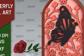 Intra απο ξύλο plywood 3mm-4mm πάχος Σχέδιο κοπής με λέιζερ τέχνης τοίχου πεταλούδας Δίασταση 40x40 cm INTRAFABR-102117806