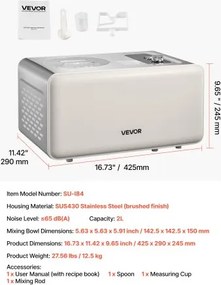 VEVOR 2 Quart Automatic Ice Cream Maker with Built-in Compressor No Pre-freezing