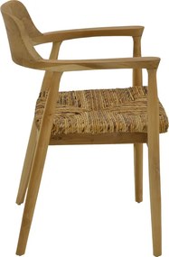 Πολυθρόνα Denverone pakoworld φυσικό teak ξύλο και ψάθα 57x54x79εκ