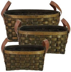 Καλάθια (Σετ 3Τμχ) 05-00-19236 40x30x20/35x25x17/30x20x14cm Olive-Brown Marhome Wicker,PU Leather