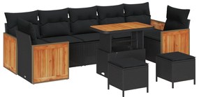 Σετ Καναπέ Κήπου με μαξιλάρι 10 pcs Μαύρο