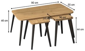 Τραπεζάκι σαλονιού σετ 3 τμχ Oliva Megapap χρώμα oak 90x55x46εκ.