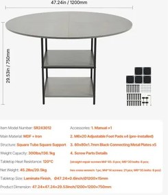 VEVOR 47 in Round Dining Table Wood Kitchen Table for 2-4 Person (Only Table)