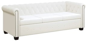 vidaXL Καναπές Τριθέσιος Chesterfield Λευκός από Συνθετικό Δέρμα