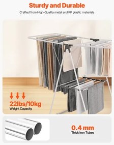 VEVOR 2-Tier Foldable Clothes Drying Rack with Sock Clips &amp; 21 Drying Rods White