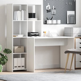 vidaXL Γραφείο με ράφι Λευκό 138.5 x 55 x 143 εκ Επεξεργασμένο ξύλο