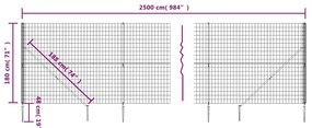 vidaXL Συρματόπλεγμα Περίφραξης Ανθρακί 1,8 x 25 μ. με Καρφωτές Βάσεις