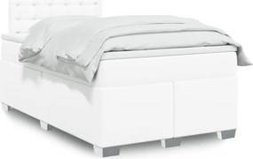 vidaXL Κρεβάτι Boxspring με Στρώμα Λευκό 120x190εκ.από Συνθετικό Δέρμα