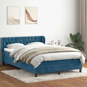 Κρεβάτι Boxspring με Στρώμα Σκούρο Μπλε 140x210 εκ. Βελούδινο - Μπλε