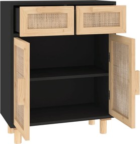 vidaXL Ντουλάπι Μαύρο 60 x 30 x 75 εκ. από Μασίφ Πεύκο &amp; Φυσικό Ρατάν