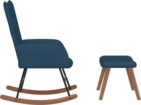 vidaXL Πολυθρόνα Κουνιστή Μπλε Βελούδινη με Σκαμπό
