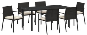 vidaXL 7 Τεμαχίων Σετ Υπαίθριας Τραπεζαρίας Μαύρο Πολυ Ρατάν