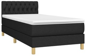 Κρεβάτι Boxspring με Στρώμα &amp; LED Μαύρο 90x200 εκ. Υφασμάτινο - Μαύρο