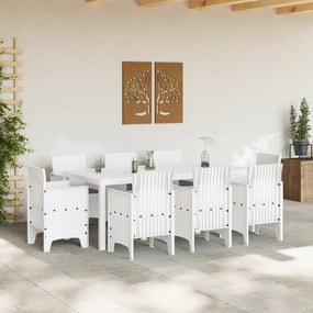 vidaXL Σετ Τραπεζαρίας 9 Τεμαχίων  με Μαξιλάρια Λευκού Ρατάν