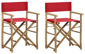 Καρέκλες Σκηνοθέτη Πτυσσόμενες 2 τεμ. Κόκκινες Μπαμπού / Ύφασμα