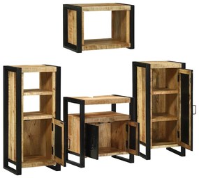vidaXL Σετ Επίπλων Μπάνιου Επιτοίχιο 4 pcs Καφέ Στερεό ξύλο μάνγκο