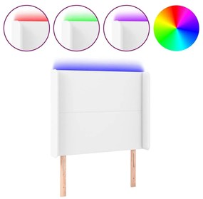 Κεφαλάρι Κρεβατιού LED Λευκό 93x16x118/128 εκ. Συνθετ. Δέρμα - Λευκό