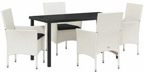 vidaXL Σέτ φαγητού για κήπο με μαξιλάρι 5 pcs Λευκό Πολυ ράταν