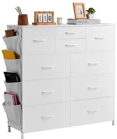 VEVOR 10 Drawer Dresser Fabric Storage Drawers Fabric Bins &amp; Steel Frame White