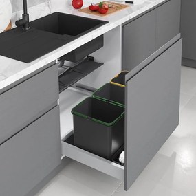Σετ Αυτόματοι Κάδοι Απορριμμάτων 2x16lt &amp; Δοχεία 2x1lt Για Κουτί:600mm Ανθρακί