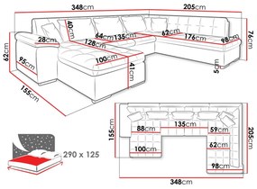 Γωνιακός Καναπές Comfivo 114, Λειτουργία ύπνου, Αποθηκευτικός χώρος, 348x205x76cm, 160 kg, Πόδια: Πλαστική ύλη | Epipla1.gr