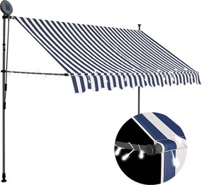 vidaXL Τέντα Συρόμενη Χειροκίνητη με LED Μπλε / Λευκό 300 εκ.