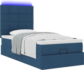 vidaXL Οθωμανικό κρεβάτι με στρώμα &amp; LEDs Μπλε 90x200 cm Ύφασμα