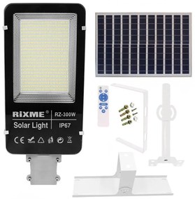 RiXME Ηλιακό Φωτιστικό Δρόμου 300W 50400lm με Αισθητήρα Κίνησης, Φωτοκύτταρο και Τηλεχειριστήριο RZ-300W