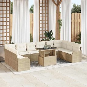 vidaXL Σετ Καναπέ Κήπου με μαξιλάρι 11 pcs Μπεζ Πολυ ράταν