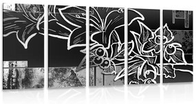 Εικονογράφηση λουλουδιών 5 μερών σε ασπρόμαυρο - 100x50
