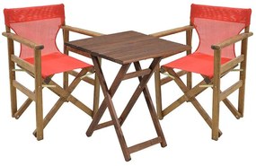 Dining table Retto set of 3 pieces solid beech wood walnut-PVC red 60x60x71cm 60x60x71 εκ.