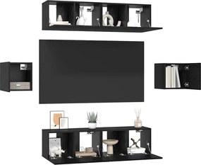 vidaXL Σετ επίπλου τηλεόρασης 6 pcs Μαύρη Οξυά Επεξεργασμένο ξύλο