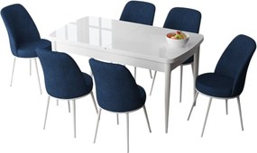 Extendable Dining Table &amp; Chairs Set (7 Pieces) Zen - White, Navy Blue White
Navy Blue