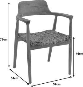 Πολυθρόνα Denverone pakoworld φυσικό teak ξύλο και ψάθα 57x54x79εκ