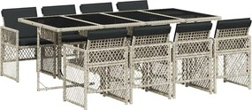vidaXL Σετ Τραπεζαρίας Κήπου 9 τεμ. Αν. Γκρι Συνθ. Ρατάν με Μαξιλάρια