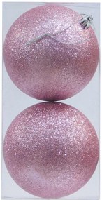 Σετ/2 τεμ. Χριστουγεννιάτικες Μπάλες Ροζ με Glitter 10cm 237049