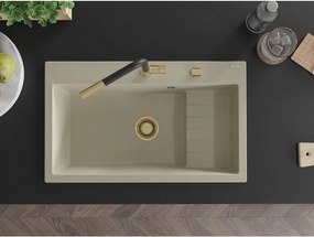 Mexen Omar νεροχύτης γρανίτης 1-θαλάμου 800 x 480 mm, μπεζ, σιφόνι χρυσό