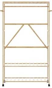 Ράφι ρούχων με ράφια και ρόδες 110x40x180 εκ. Μπαμπού - Καφέ