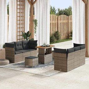 vidaXL Σετ Καναπέ Κήπου με μαξιλάρι 9 pcs Γκρι 90 x 55 x 71 cm