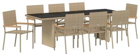 vidaXL Σέτ φαγητού για κήπο 9 pcs Μπεζ Πολυ ράταν