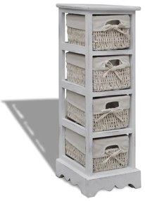 vidaXL Συρταριέρα με 4 Πλεκτά Καλάθια Άσπρη Ξύλινη