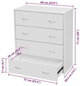 vidaXL Συρταριέρα με 4 Συρτάρια Λευκή 60 x 30,5 x 71 εκ.