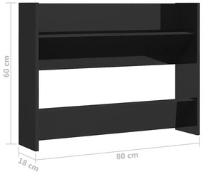 Παπουτσοθήκη Τοίχου Γυαλιστερή Μαύρη 80x18x60εκ από Επεξ. Ξύλο - Μαύρο