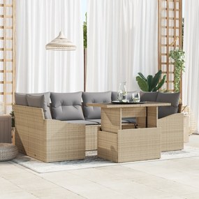 vidaXL 7 Τεμάχια Σετ Καναπέ Κήπου με Μαξιλάρια Μπεζ Ρατάν