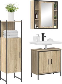 vidaXL Σετ Επίπλων Μπάνιου με ράφι 3 pcs Καφέ Επεξεργασμένο ξύλο