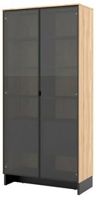 Βιτρίνα Fresno AL104, Ανοιχτό χρώμα ξύλου, Μαύρο, Με συρτάρια, Με πόρτες, Ο αριθμός των θυρών: 2, Αριθμός συρταριών: 4, 196x92x40cm, 95 kg